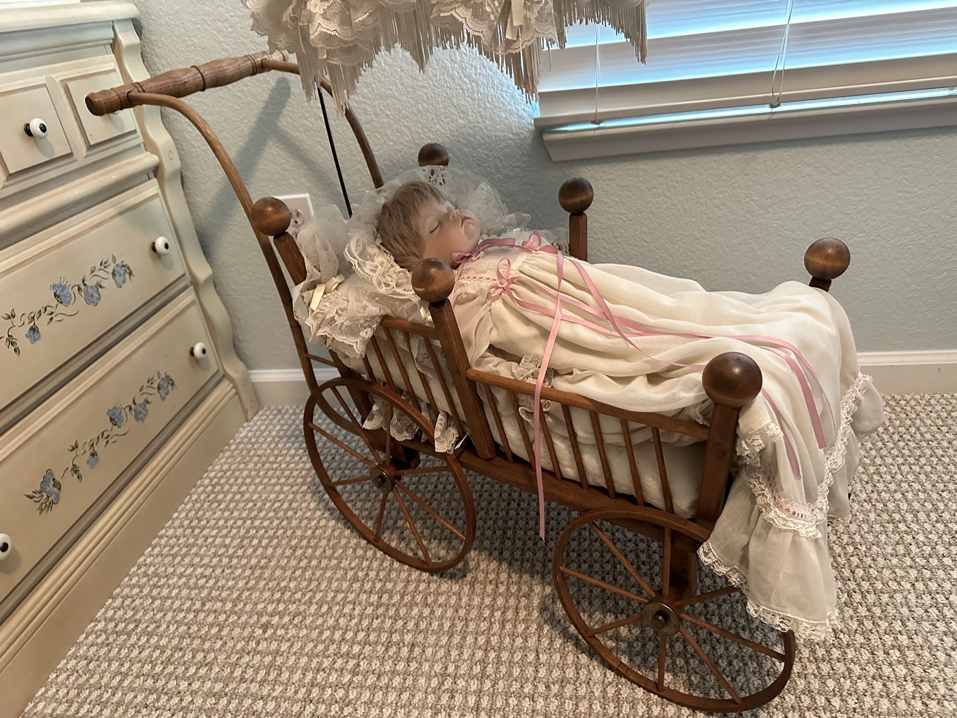 China Bisque Doll With Carriage-Excellent Condition