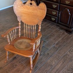 Antique Victorian Solid Oak Platform Rocking Chair – c. 1890–1910