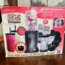 Magic Bullet ‘Black 21 Piece’ Set Edition #MB1001 2 Blades 4 Mugs various Lids Manual/ Recipes +more