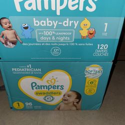 2 New Boxes Of Diapers Size 1
