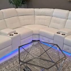 White Power Reclining Sectional W/ LED Lights And USB Chargers⚡️ Same Day Free Delivery