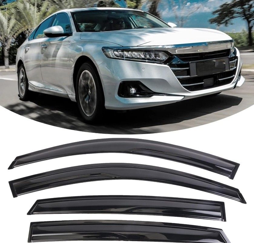 Duolctram 4pcs Tape-On Window Visor Deflectors Vent Rain Guards Compatible with Honda Accord 2018-2022 Sedan 10th Gen LX EX-L Sport Touring 2019 2020
