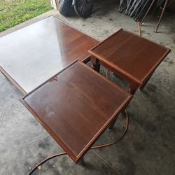 Glass Top Wood Coffee Table/End Table Set