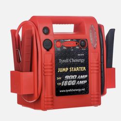 Tyrell Chenergy 1800/900 Peak Amp 12V/24V Jump Starter, Truck Battery Booster Pack, and Commercial Jumper Cables, Includes DC/USB Power for Charging