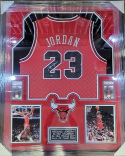 Bulls Michael Jordan Signed, UDA and G.O.A.T. Dual-Authenticated, Deluxe-Framed Jersey