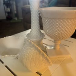 Milk Glass Snack Plate Cups, And Other Assorted Milk Glass Pieces