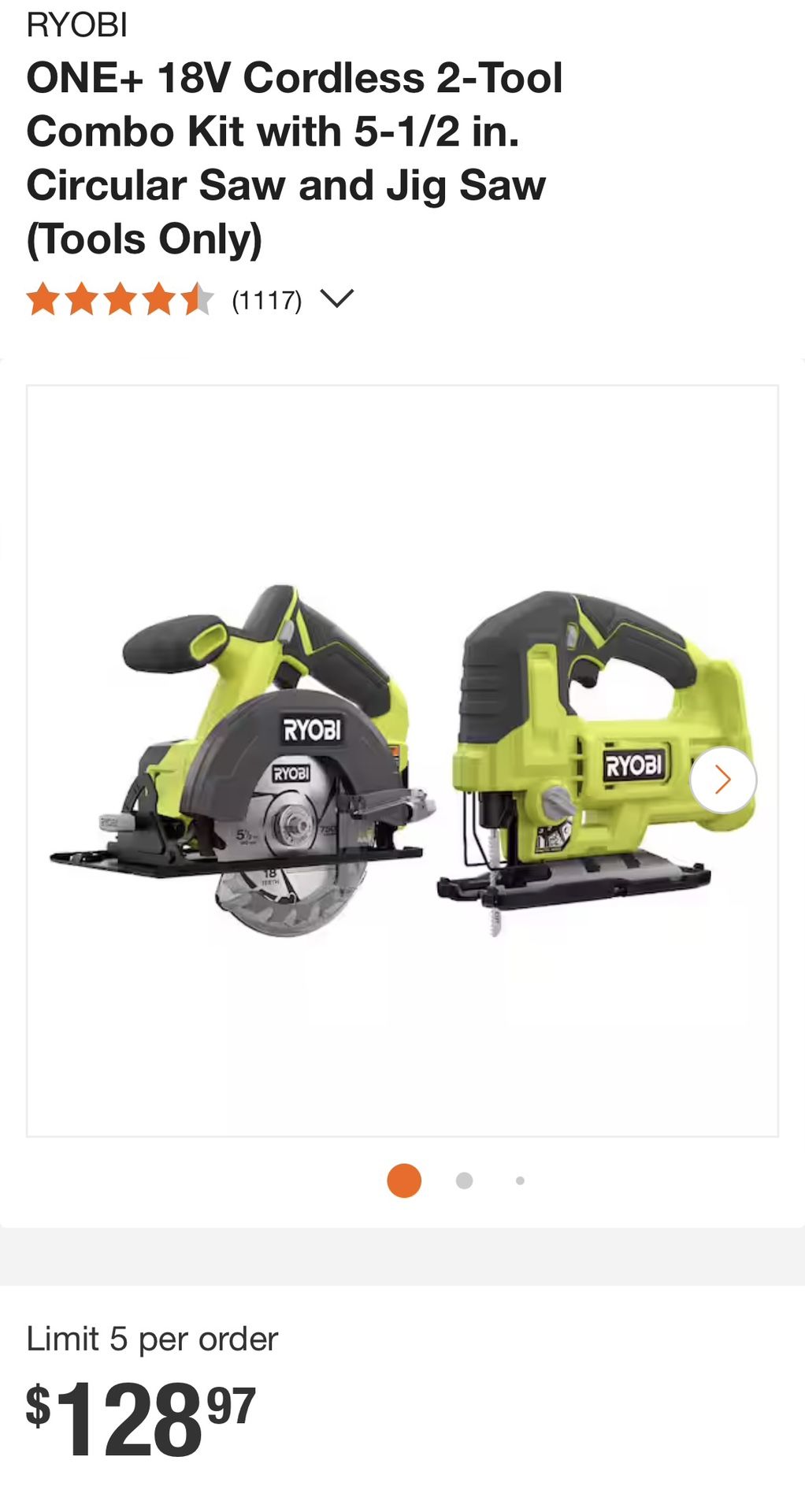 Tools for Sale Ryobi 18V Cordless 2-Tool Combo Kit with Circular Saw and Jig Saw (Tool Only)