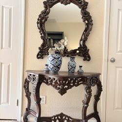 Hand Crafted Wooden Mirror and Console made in Pakistan