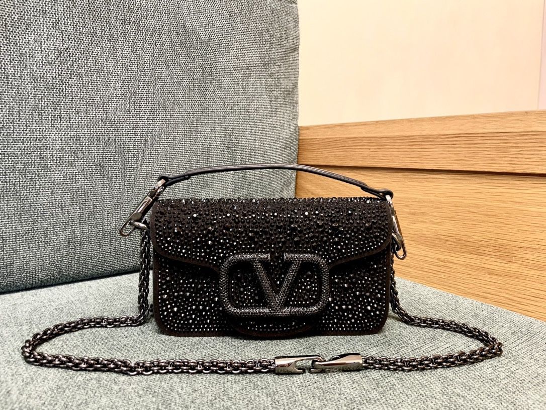 Black Rhinestone Embellished Handbag with Shoulder Strap