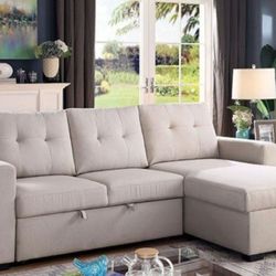 Brand New Light Grey Sectional Sofa With Pullout Sofa Sleeper