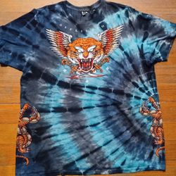 Men's Size XL Black Label Affliction Shirt Tiger Design Gem Stones Tye Dye