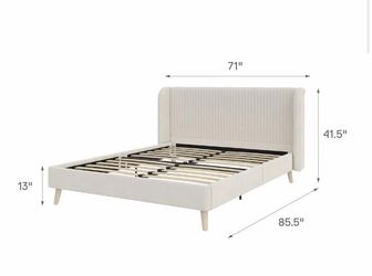 Cream/Ivory Upholstered Platform Bed Frame — Queen — Wayfair