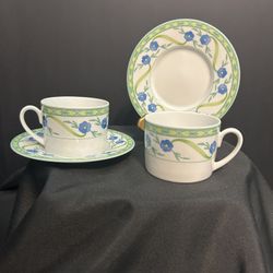  Mikasa Studio Nova “Happy Meadow” Tea Cups and Saucers 2 Sets