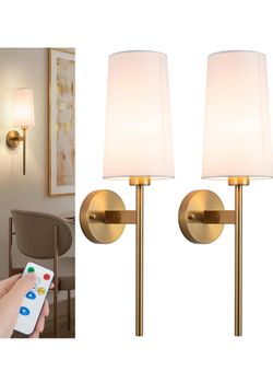 125 Battery Operated Wall Sconce with Remote,White Fabric Shade Wall Sconce Set Of 2 Battery Powered Sconces Wall Lighting