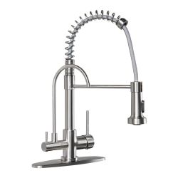 Double Handles Solid Brass Pull Down Sprayer Kitchen Faucet 