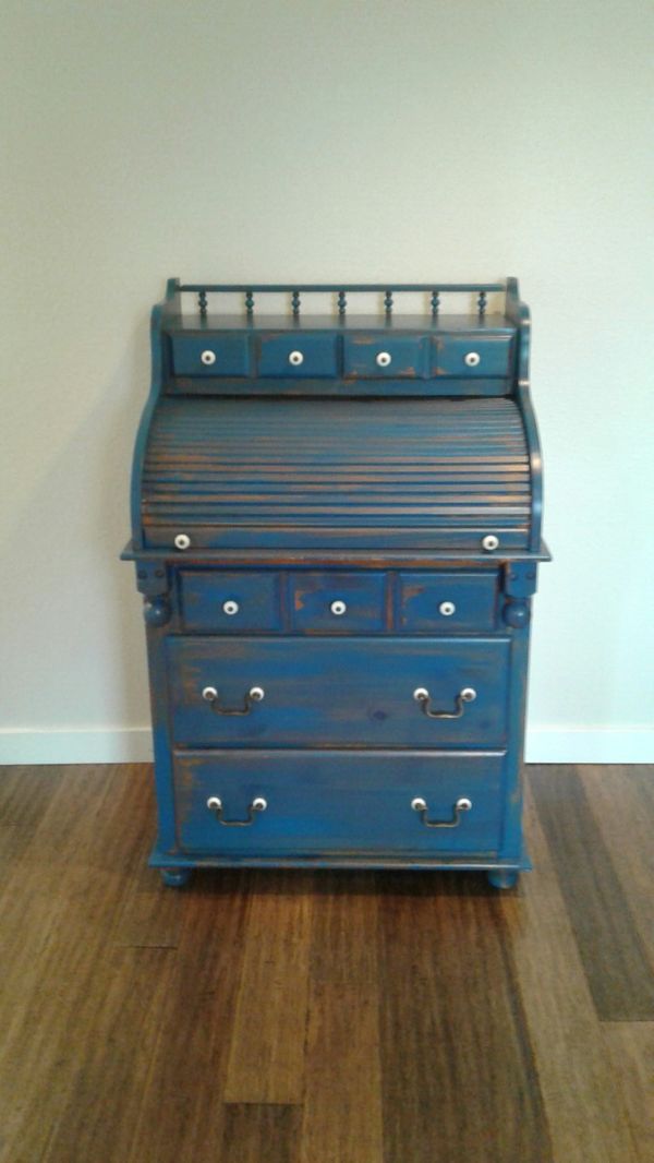 Antique Distressed Blue Secretary Roll Top Desk Dresser For In Antique Distressed Blue Secretary Roll Top Desk Dresser For In On Wa Offerup