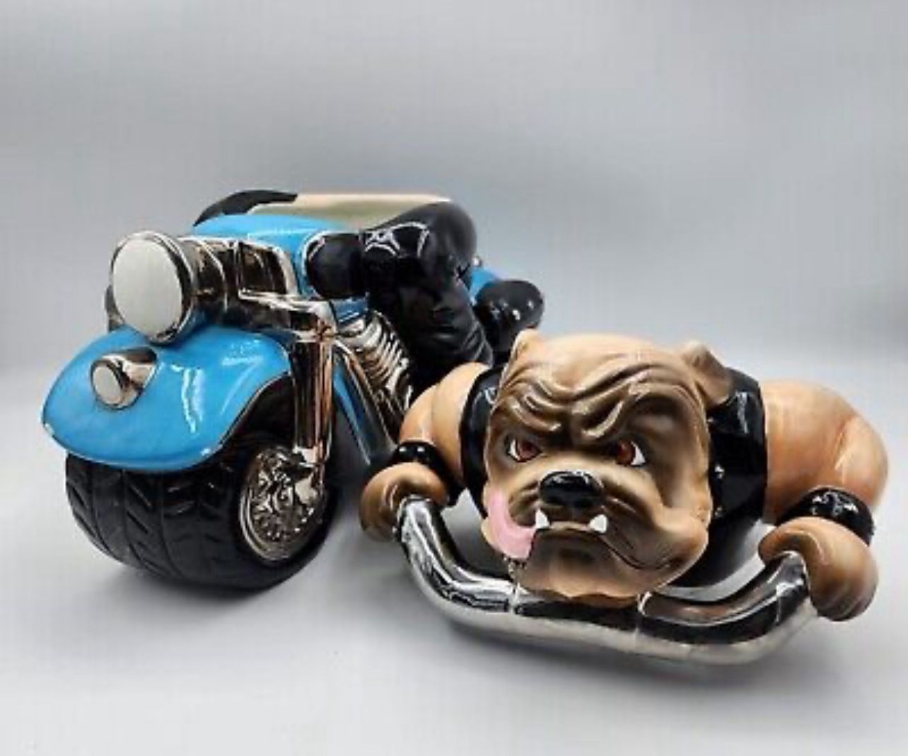VTG Clay Art COOKIE JAR BULL DOG BIKE DUDE