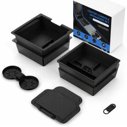 New-Center Console Organizer Tray for Tesla Model Y Juniper 2025-2026 & Model 3 Highland 2024-2026 - Tesla Accessories Storage Double Layer Tray Silic