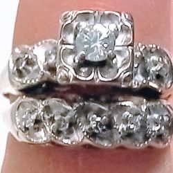  Vintage 1ct. Diamond Wedding Ring set -  Size 6 1/2 - 7