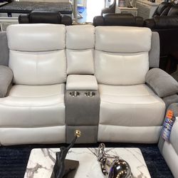 Beautiful Furniture Sofa & Loveseat 4 Manuel Recliners On Sale Now For $1499 Available In Color White And Gray.
