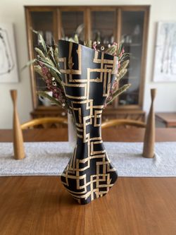 R&Y Augousti Paris Modern Black And Bamboo Vase