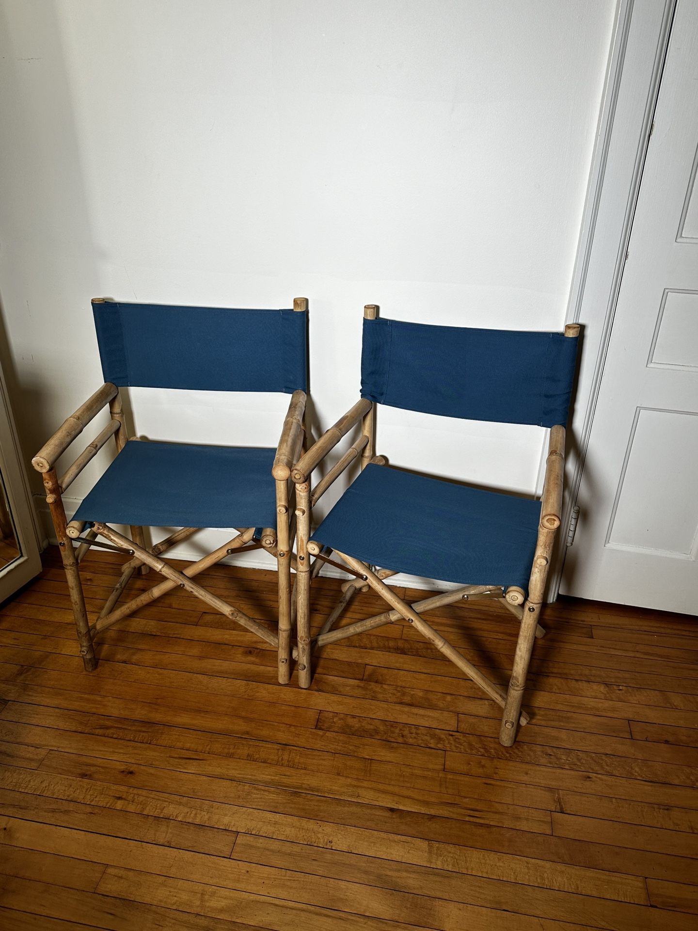 Bamboo Folding Director Chairs - Set Of 2 Indoor/Outdoor - Blue