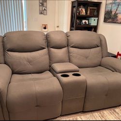 Calvin Light Gray Micro Power Reclining Console Loveseat