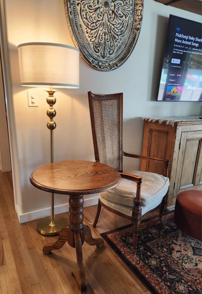 Vintage Oak Side Table Or Bistro Table 28" Tall
