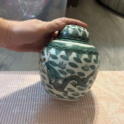 Green Dragon China Porcelain Decor Jar