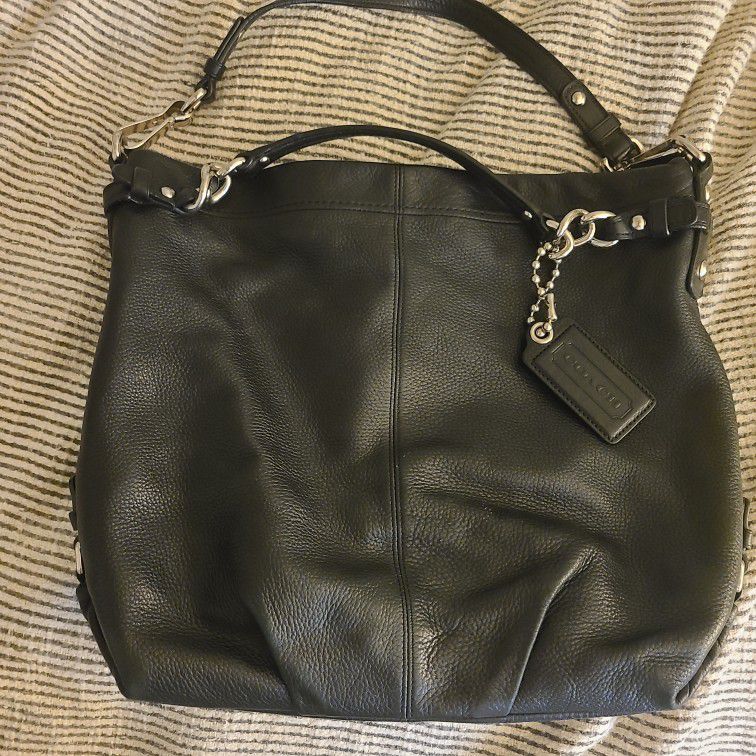 (LG) Genuine Leather Coach Shoulder Bag (BLK) Authentic 