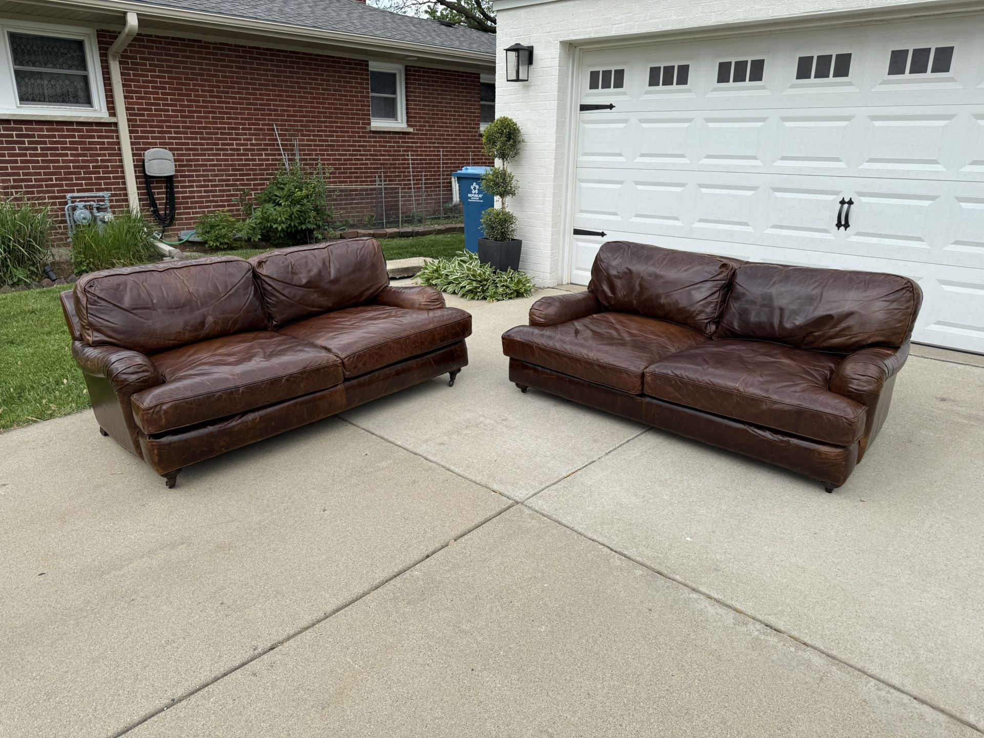 Restoration Hardware English Roll Arm Leather Sofas-Delivery Available
