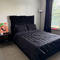 Queen Size Upholster Bed Frame /  Nightstand Drawer 