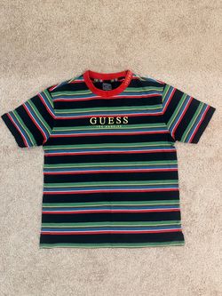 GUESS Los Angeles Men’s Striped T-Shirt – Size Medium – Multicolor Graphic Tee