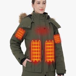 Heated Jackets for Women: Battery Pack 16000mAh,6 Heat Zones Heated Coat for Women/Detachable Hood