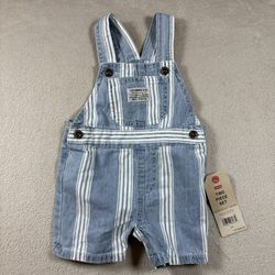 Levis Boys 12M Toddler Blue Striped Bibs Overall Denim Pocket NWT #3524