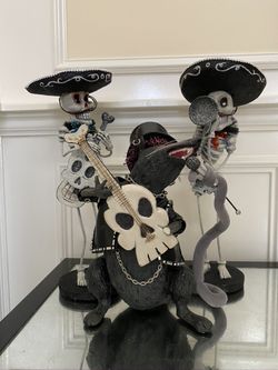 Day of the Dead Skeleton Mariachi Band & Black Rat Halloween Decor – 3 Piece Set