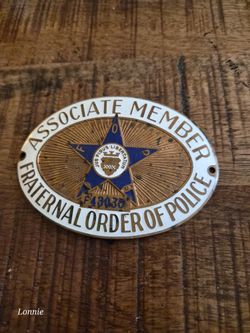 ANTIQUE FOP Fraternal Order of Police Associate Plate Emblem/ HOLDER 1920s-30s