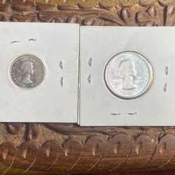 Lot of 2 1964 Proof Like 25c,10c  Canadian Silver Coins