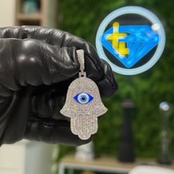 Evil Eye Pendant Iced out VVS1 Moissanite 