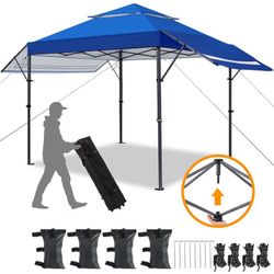 10x17 2-tiered Pop-up Gazebo Canopy with Tilt Angle-adjustable Double Awnings, Single-person Setup Instant Canopy, Perfect for 12-18 People