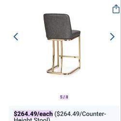 ALPHA HOME Faux Leather Counter-Height Bar Stool With Back, Gray/Gold