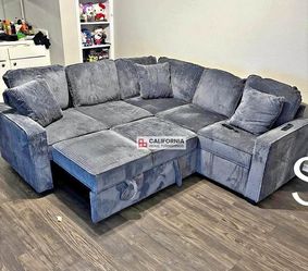 Corduroy Sectional pull out sofa sleeper New with Storage and USB