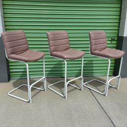 Vintage Set of 3 Postmodern White and Pink/Mauve Barstools
