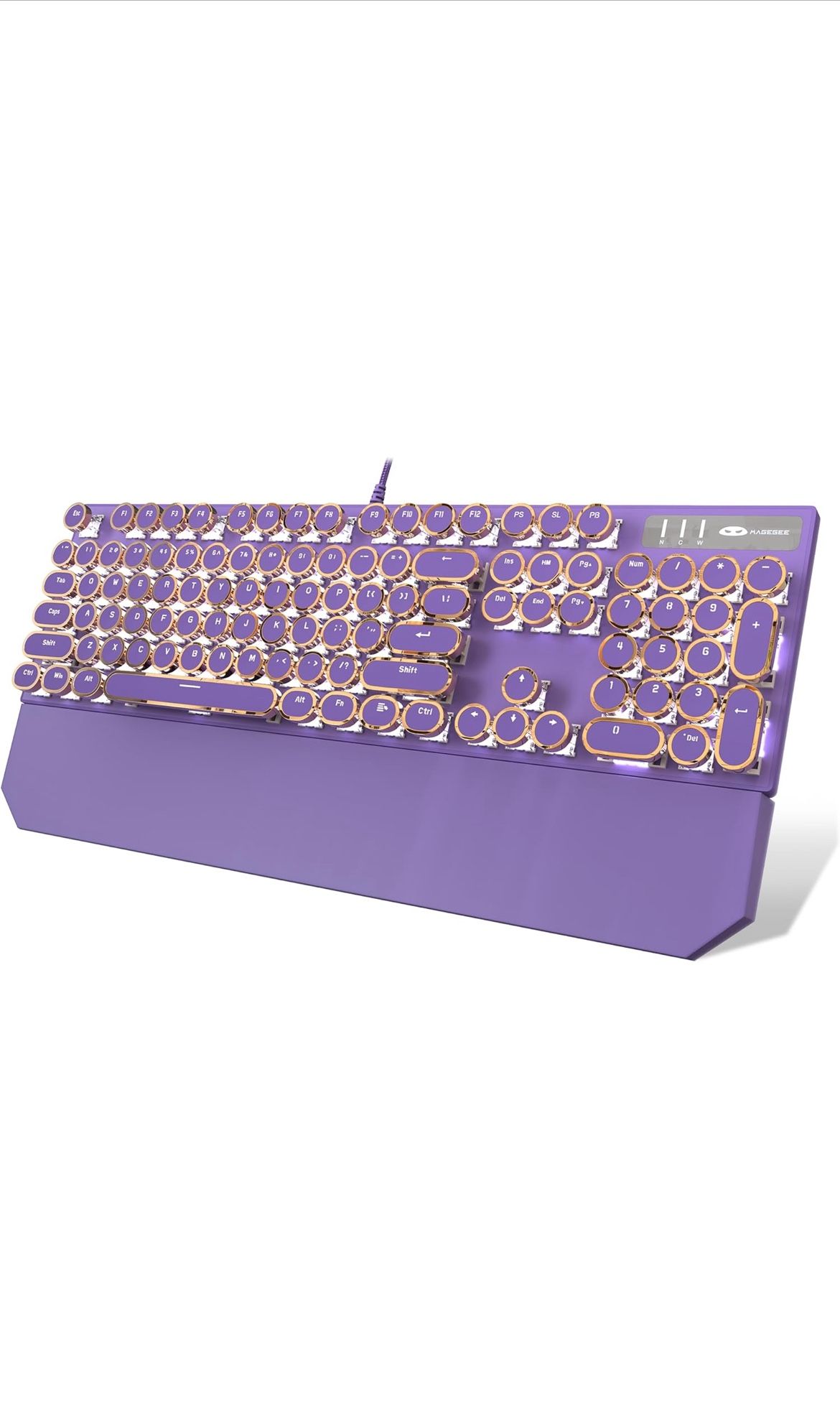 MageGee Typewriter Mechanical Gaming Keyboard, Retro Purple Punk Round Keycap LED White Backlit