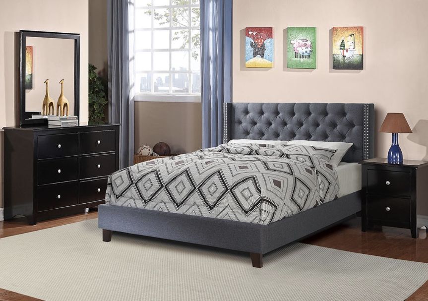 Gray Blue Queen Platform Bed