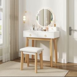 NEW Lighted Makeup Vanity w/ Mirror + Stool (3 Lighting Modes)