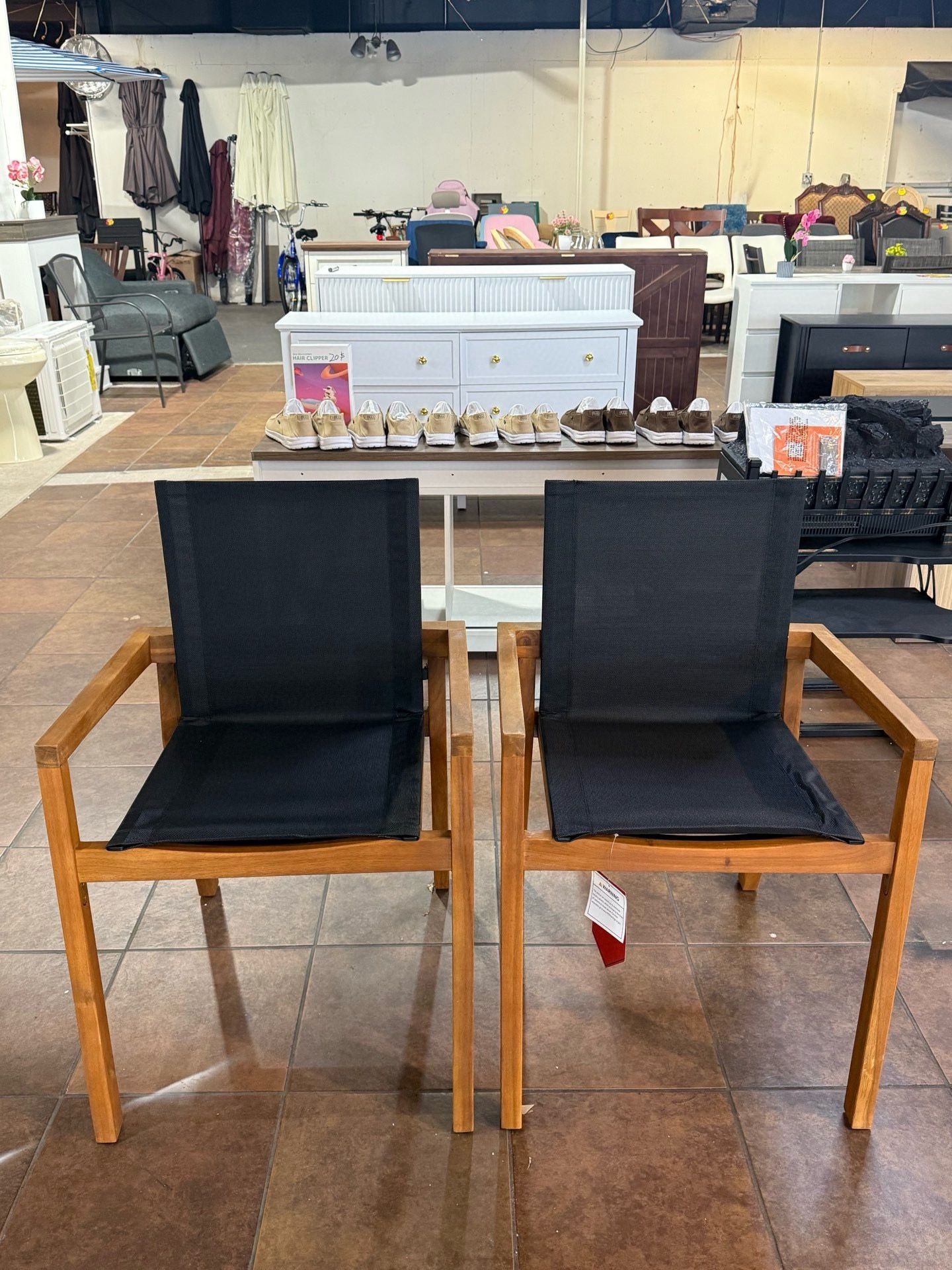 š„Special Discount (Set of 2 )š„Acacia Wood Outdoor Dining Chairs with black Mesh Seating, Weather-Resistant Dining Chairs for Deck, Garden or Poolsid