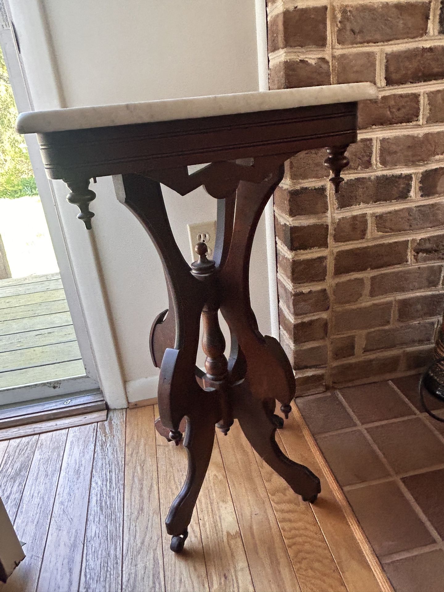 Antique Eastlake Victorian Walnut Marble Top Table C1870s