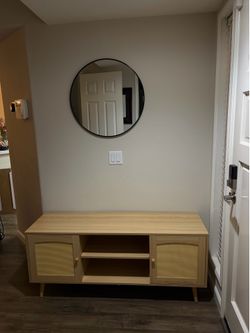 TV Stand for TVs up to 65'', Entertainment Center With Rattan Door, Shelves & 2 Cabinets, Long Boho Media Console for Living Room, Natural