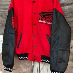 90s Honda Red Rider Wool And Leather Jacket XL